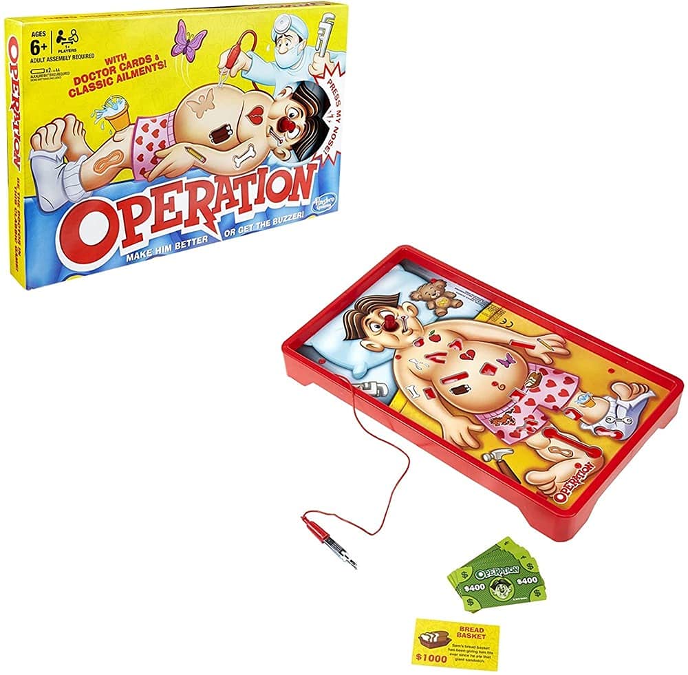 Classic Operation Game, Electronic Board Game with Cards, Indoor Game for Children Aged 6 and Up