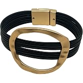YYWANGART Leather Bracelet for Women Wrap Bracelet Handmade Layered Leather Cuff Big Gold Circle Double Disk Multi Strand Bangle Bracelet for Women Trendy Minimalist Jewelry