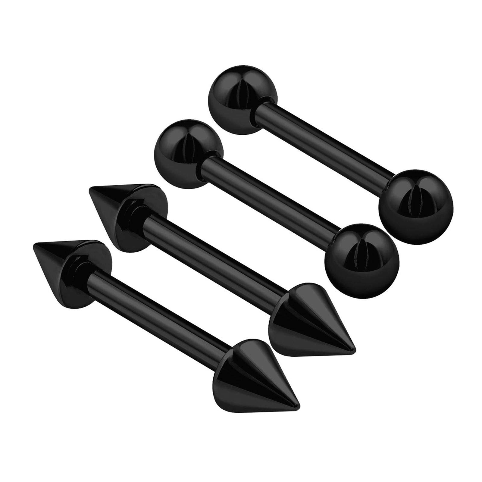 KJM FASHION 4PCS Stainless Steel Black Straight Barbell 16g 5/16 8m 3m Ball Cone Eyebrow Lobe Conch Earrings Rook Piercing Jewellery 0774