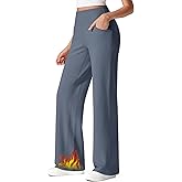 G4Free Fleece Lined Pants Women Wide Leg Work Trousers with Pockets High Waisted Sweatpants for Casual Dress Winter