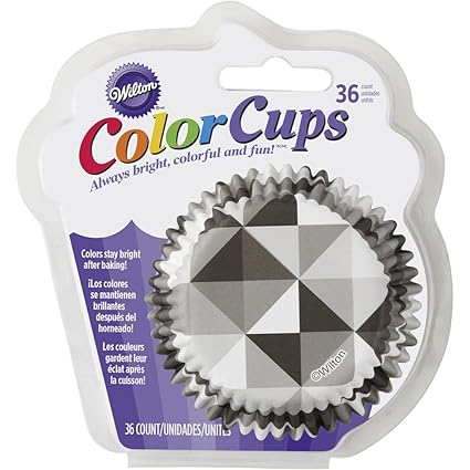 Wilton 415-5170 36 Count Geometric Cupcake Liners, Black & White