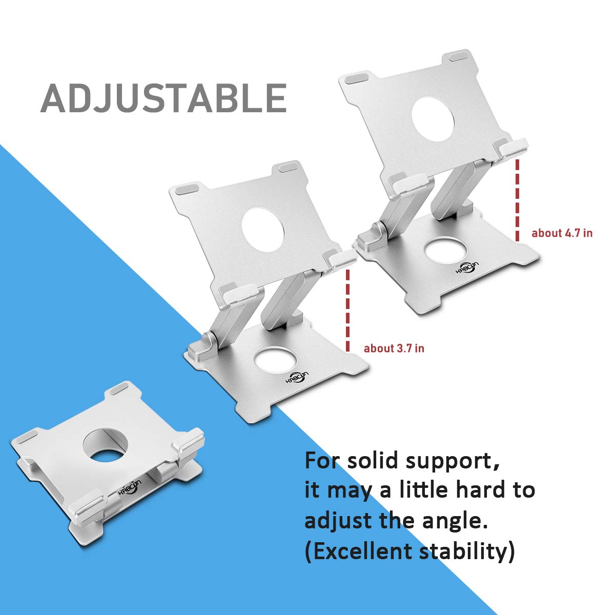 Tablet Stand Holder, Kabcon Multi-Angle Adjustable Aluminum Tablets Holder for Microsoft Surface Pro Pro1 Pro2 Pro3 Pro4, 6-12in iPad, Air, Mac & Kindle, Mount for Home, Office & Countertop Silver