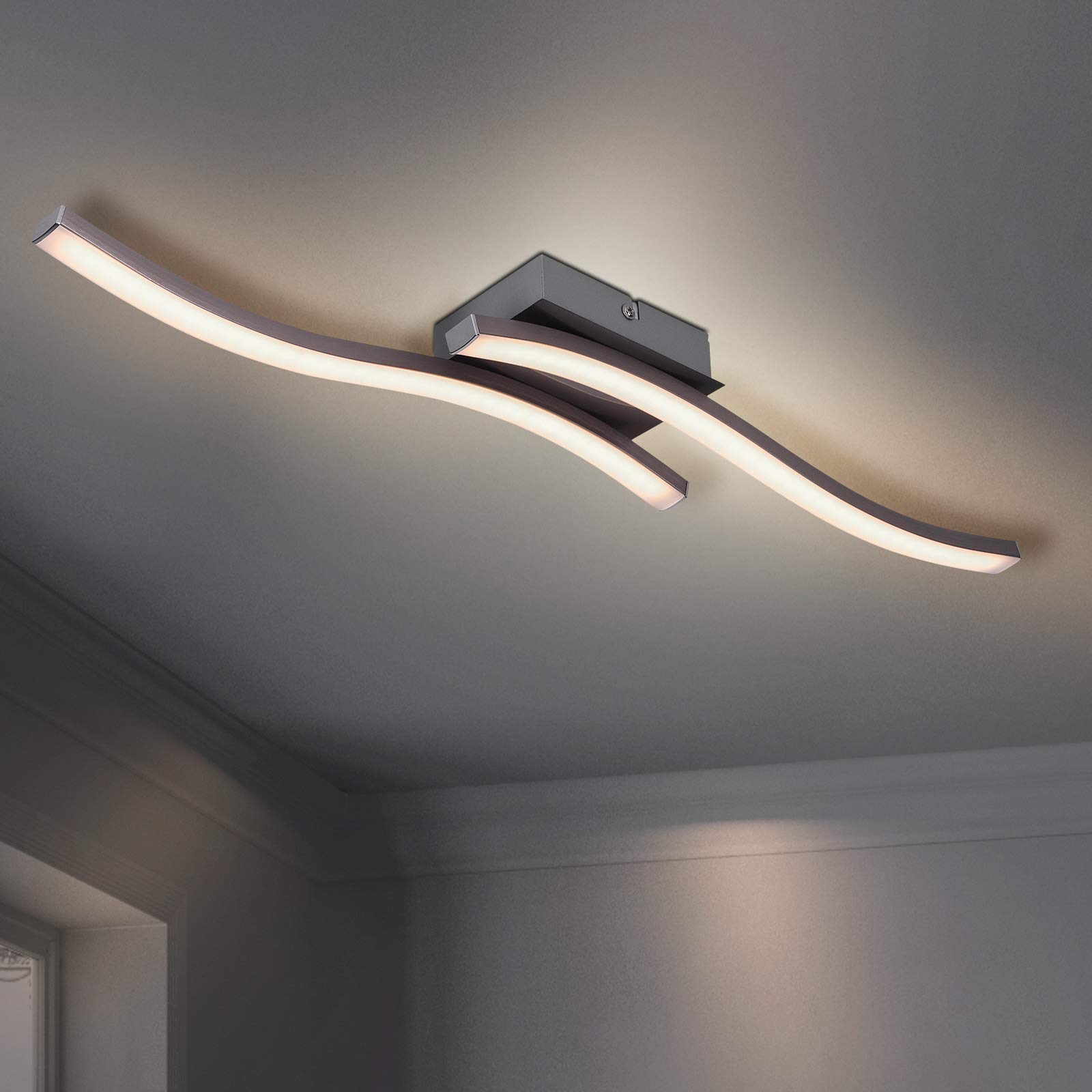 HUOKU Curved LED Ceiling Light 2 LED Boards 3000K Warm White Ceiling Light Fitting 12W 1104Lm Modern Design Flush Ceiling Light for Bedroom, Living Room Hallway & Kitchen