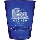 R and R Imports Rome Italy Souvenir Engraved Full Color 2oz Shot Glass Blue Single