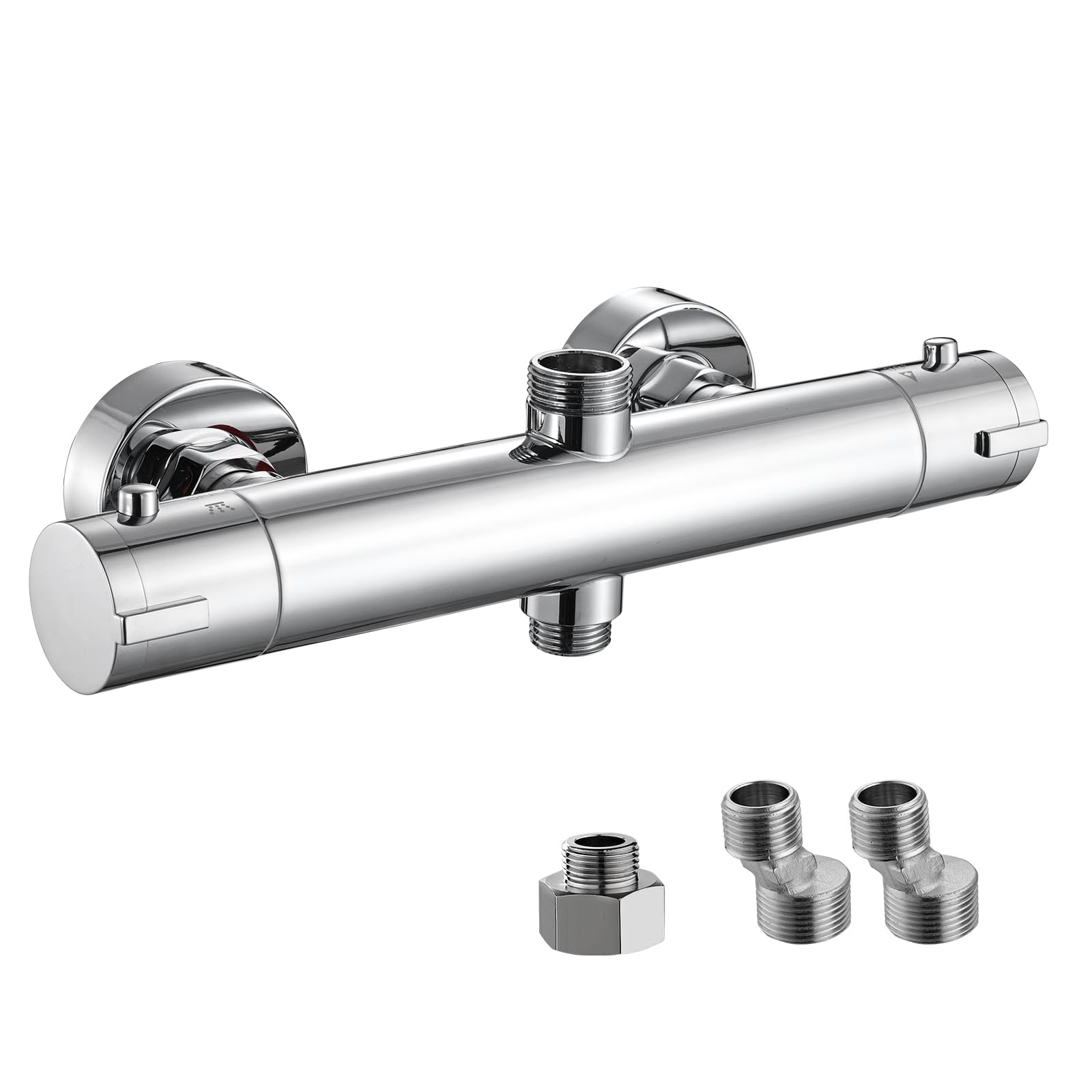 Peppermint Thermostatic Shower Mixer Bar Valve Wall Mounted, Modern Chrome Thermostatic Shower Valve Round with Two Outlet, Hot & Cold Water Mixer Constant Temperature Control for Bathroom
