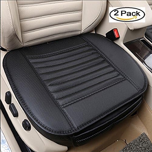 2PC Breathable Car Seat Cushion, Bamboo Charcoal Car Seat Pad PU Leather Comfortable Cover Mat for Auto Supplies Office Chair (Black)