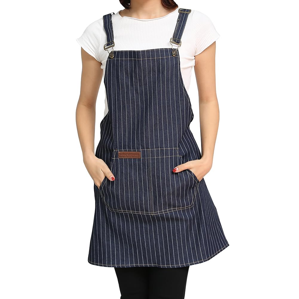 Sleeveless Apron for Waiters Denim Chef Aprons with Pockets Work College Bistro Restaurant Catering