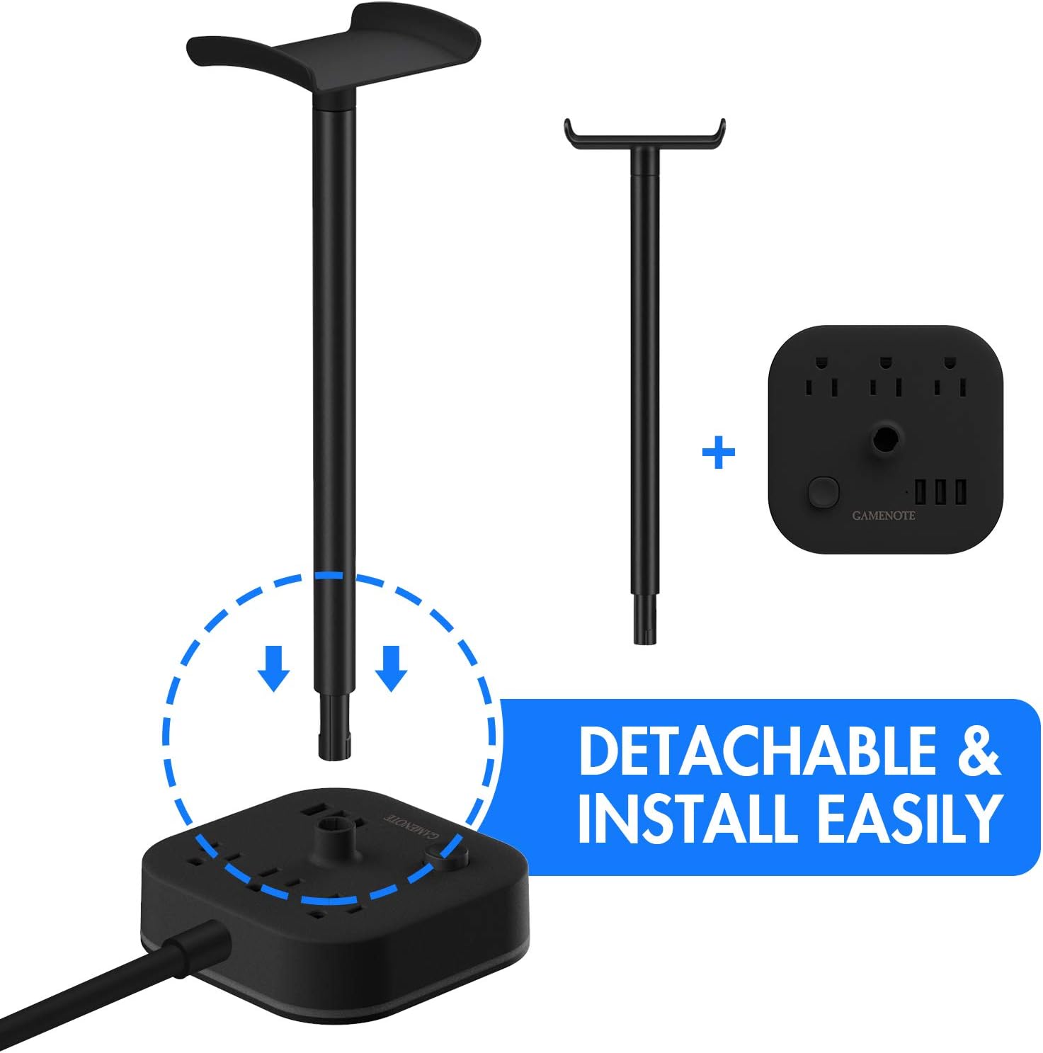 Gamenote RGB Headphone Stand & Power Strip 2 in 1 Desk Gaming Headset Holder with 3 USB Charging Ports and 3 Power Outlets Earphone Hanger Accessories for Desktop Gamer: Electronics