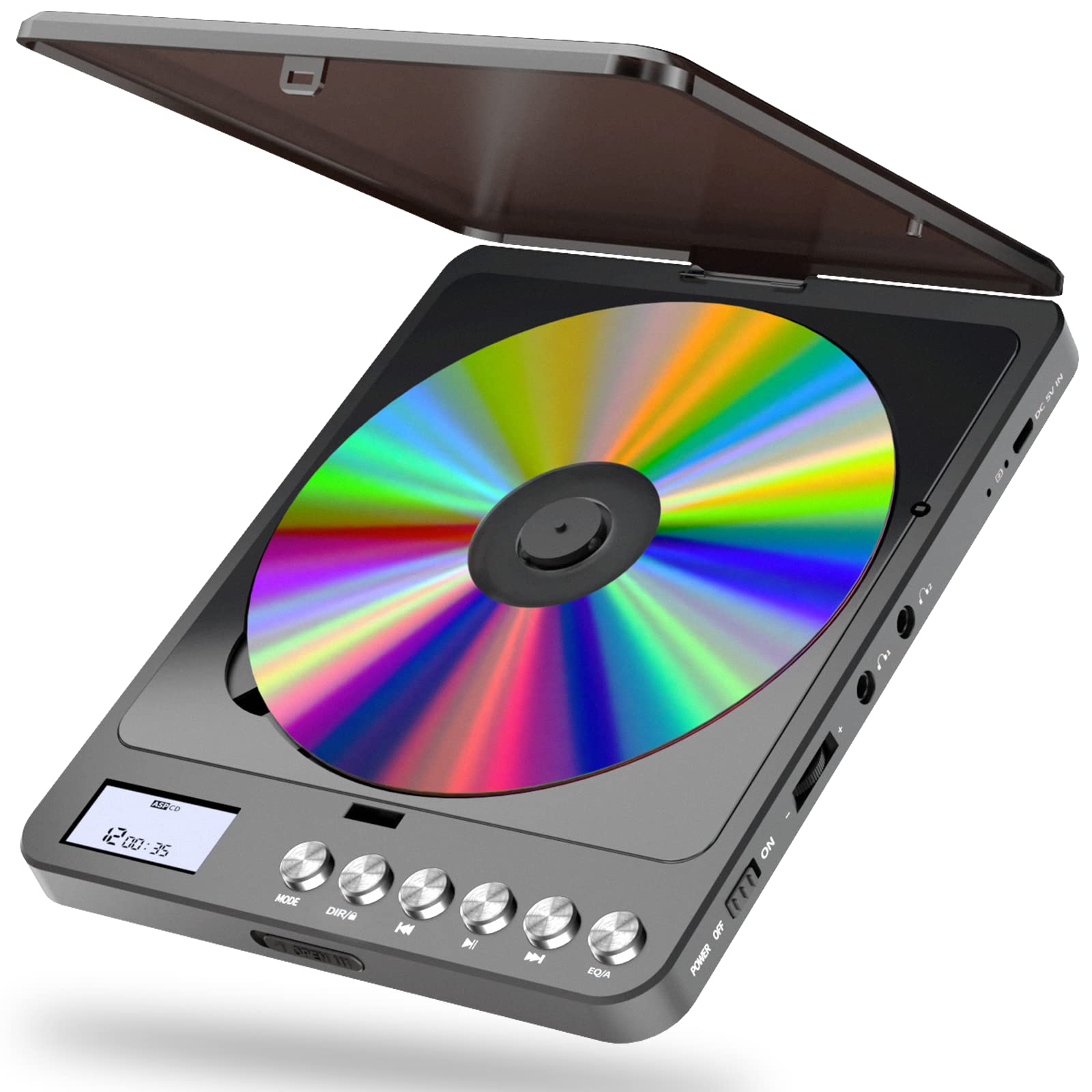 Portable CD Player with Built-in Speakers, Rechargeable CD Player with Double Headphone Jack, Anti-Skip Personal Compact CD Player for Car & Home & Travel