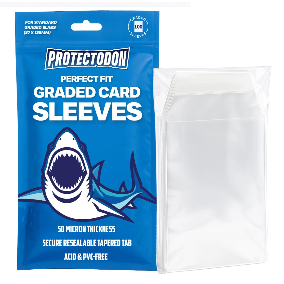 Protectodon Graded Card Resealable Sleeves – Crystal Clear, Archival-Grade Storage Compatible with PSA Slabs – Reusable Adhesive Seal, Dust & Scratch Protection