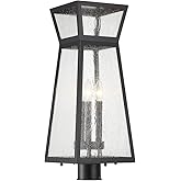 Savoy House 5-633-BK Millford Modern Mission Clear Seeded Glass Outdoor Post Lantern, 3-Light 180 Total Watts, 23" H x 9" W, 