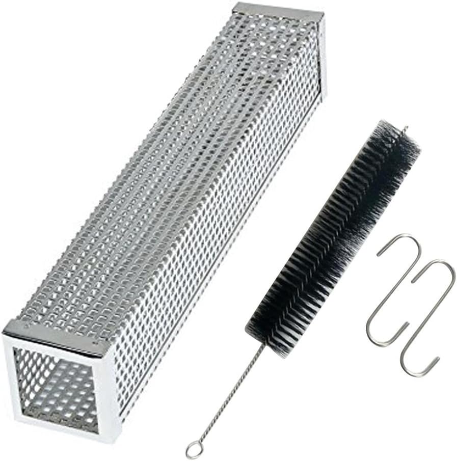 hothuiminPellet Smoker Tube Perforated Stainless Steel BBQ Smoke Generator to Add Smoke Flavor to Grilled Foods 12" (Cuboid)