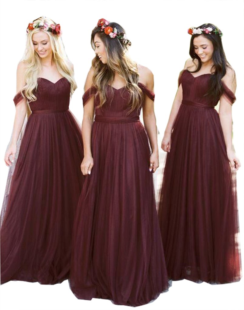 Fanciest-Womens-Off-The-Shoulder-Tulle-Long-Bridesmaid-Dresses-2018-Wedding-Party-Dress-Burgundy-US6