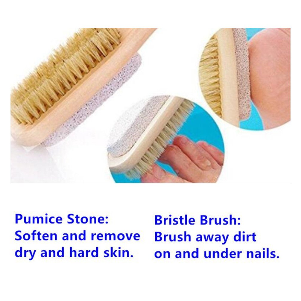 Foot Pumice Stone Brush Bristle Exfoliator Scrubber 2 Pack, Men Women Dead Skin Massage SPA Callus Remover with Wood Handle for Feet, 7\