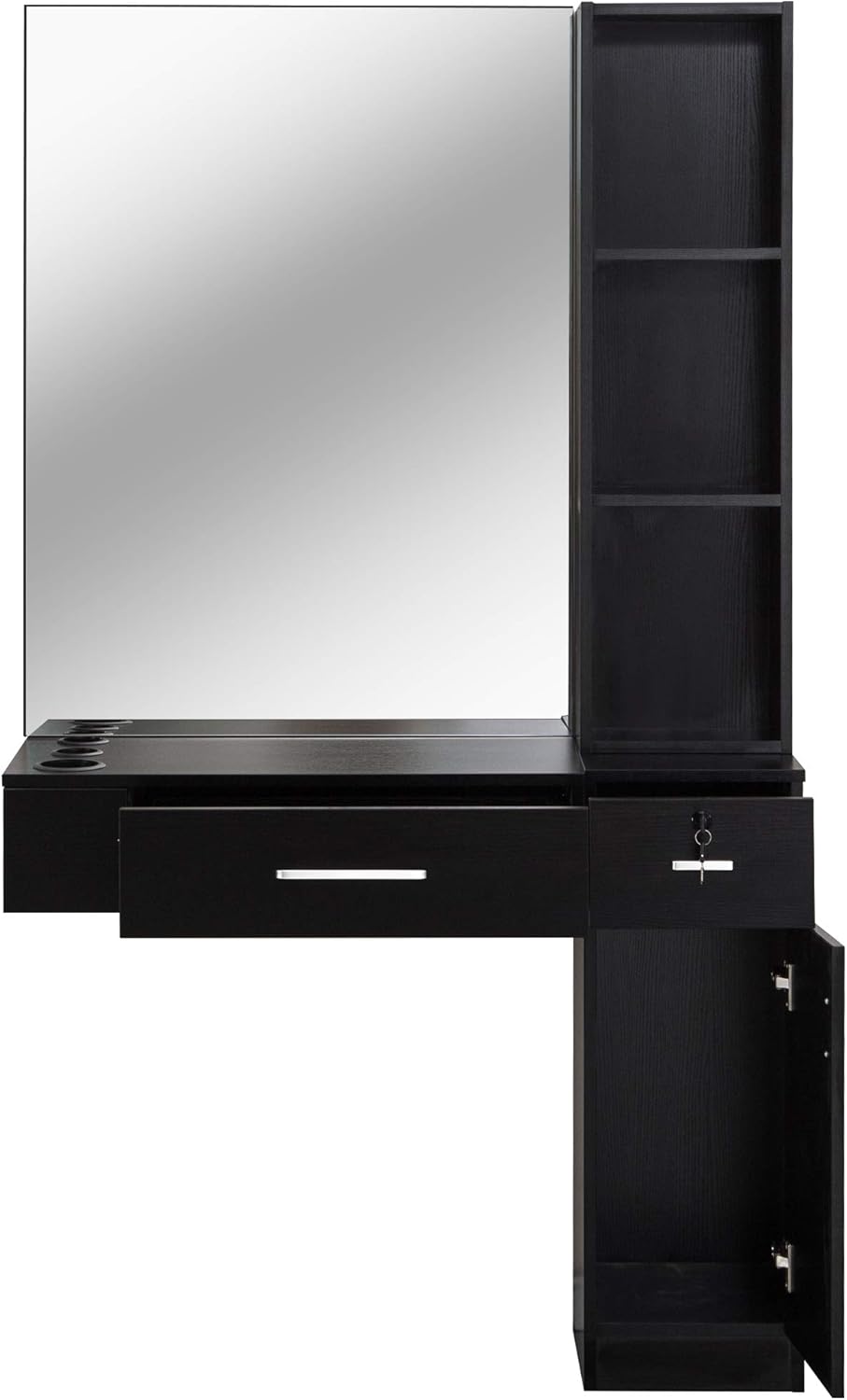 BarberPub Wall Mount Hair Styling with Mirror Barber Station Dressing Table Beauty Salon Spa Equipment Set 3026 (Right Shelf) (Black): Kitchen & Dining