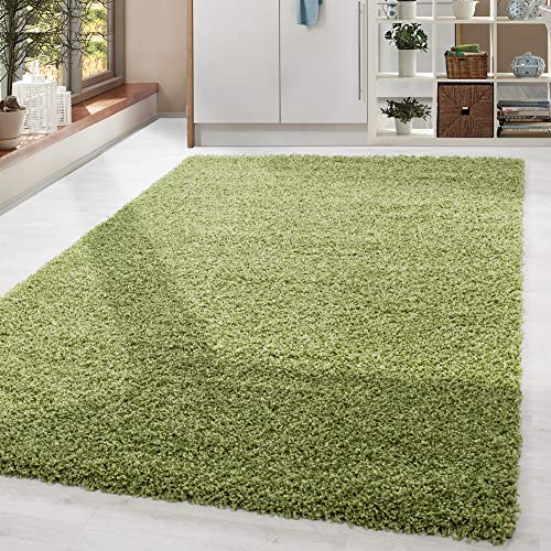 HomebyHome Shaggy Hochflor Teppich, 80x250 cm, Grün, weich, flauschig, modern, einfarbig, Für schmale Räume oder Küche, für Wohnzimmer Schlafzimmer Fl