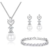 IDASANY Wedding Jewelry for Bride Bridesmaid, Pearl Dangle Earrings and Pendant Necklace Set Bridal Jewelry for Promise Wedding Party