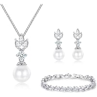 Bridesmaid Jewelry Gift Set - Heart Pendant Necklace, Earrings & Pearl Bracelet, 'I Can't Say I Do Without You'
