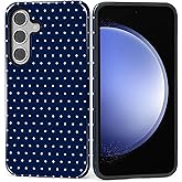 MQJCYB Case for Samsung Galaxy S25, Hybrid Heavy Duty 2 in 1 Full Body Rugged Shockproof Protection Glossy Case for Samsung Galaxy S25 Polka Dot Aesthetics Navy Blue