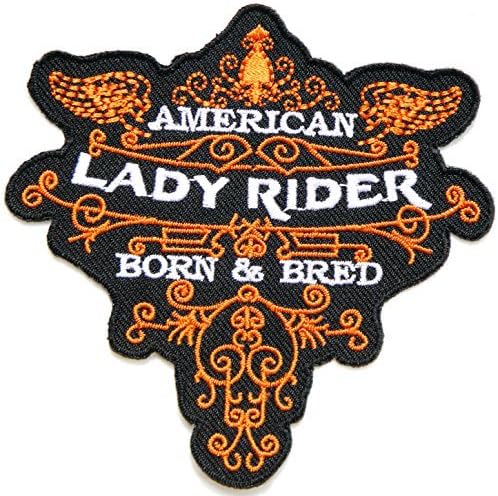 4" x 4" AMERICAN LADY RIDER BORN BRED Lady Rider Biker Patch Sew Iron on Embroidered Badge
