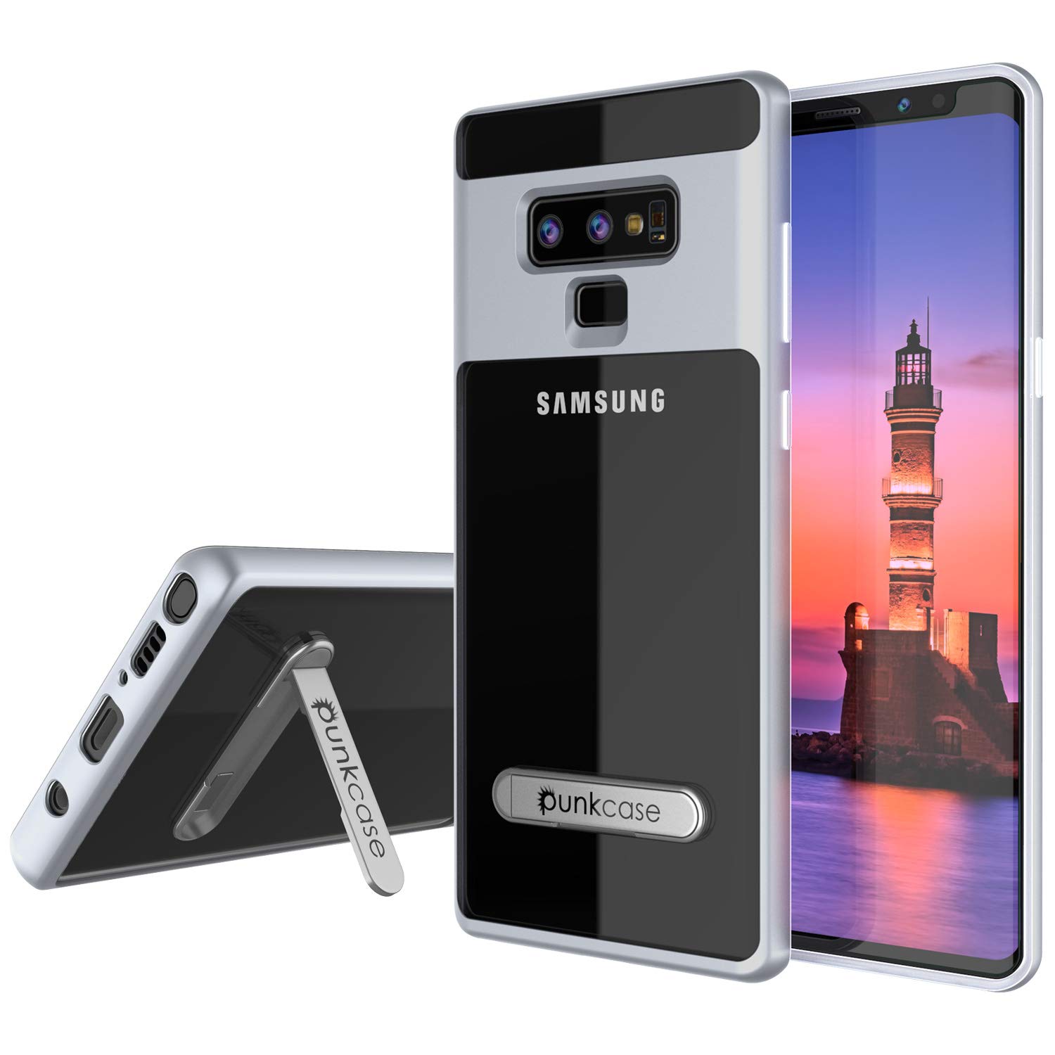 Galaxy Note 9 Case, PUNKcase [Lucid 3.0 Series] [Slim Fit] [Clear Back] Armor Cover w/Integrated Kickstand, Anti-Shock System & PUNKSHIELD Screen Protector for Samsung Galaxy Note 9 [Silver]