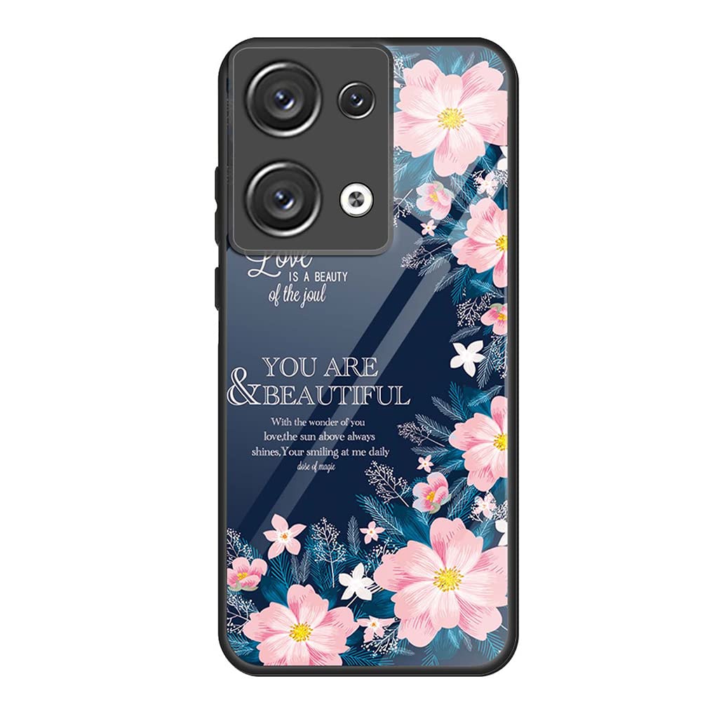 SEAHAI Case for OPPO Reno 8 Pro 5G (Reno8 Pro 5G), Ultra Thin Elegant Painted Pattern Tempered Glass Hard Back & Soft Silicone TPU Bumper Hybrid Shockproof Cover, Dream garden