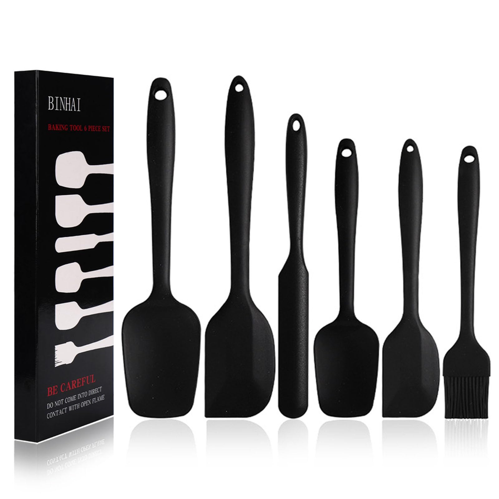 BINHAI Silicone Spatula Set - Black 6 Piece Non - Stick Rubber Spatula with Stainless Steel Core - Heat-Resistant Kitchen Utensils Set for Cooking, Baking and Mixing — image 1