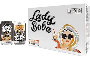 (Pack of 24) Lady Boba 24 Cans. Milk Bubble Tea with Boba Pearls in a Can (10.7oz/can) with Thank You Card. Choose One from Variety of Flavors: Classic, Brown Sugar, Taro, Matcha Latte. Ready To Drink Beverage. (Brown Sugar)