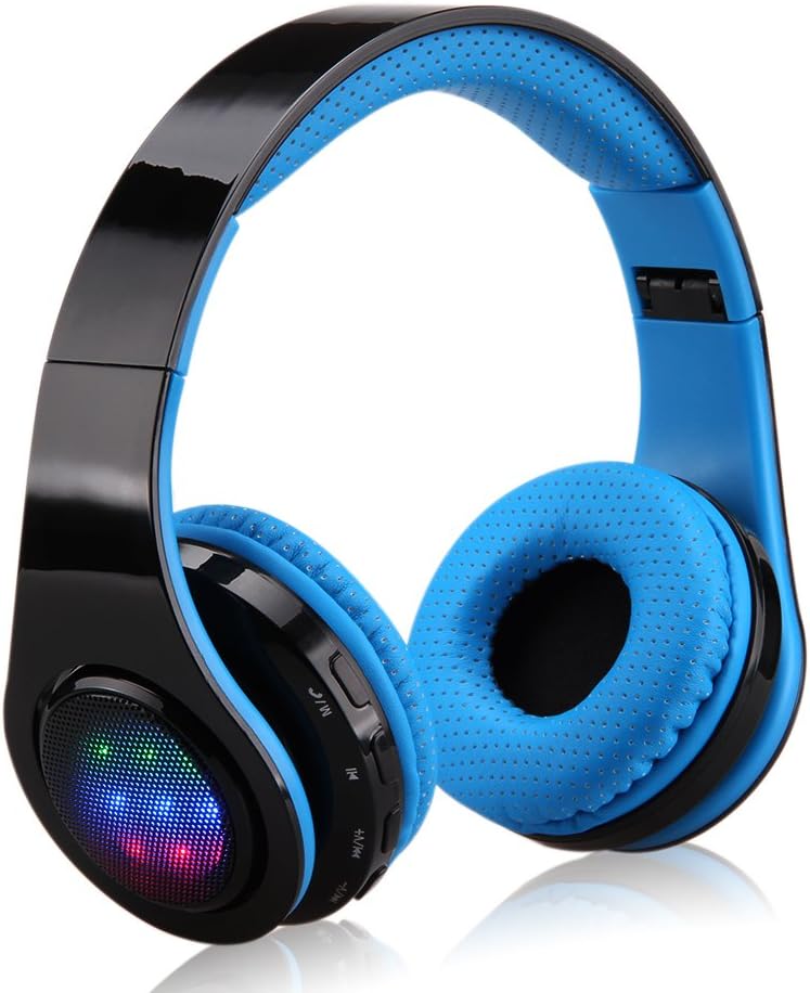 Excelvan Wireless Headphones Bluetooth for Kids Men Women, Noise Isolating Foldable Lightweight Headphone On Ear with TF Card Port, Mic and Volume Control for iphone Samsung (Blue)