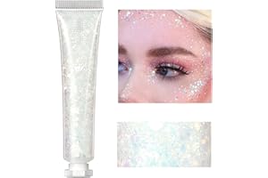 URQT Body Glitter Gel Face Glitter for Body, Face, Eye, Hair, Nails Glitter Makeup Liquid Long Lasting Sparkling Mermaid Chunky Glitter Gel for Festival Art Party Halloween (06# White)