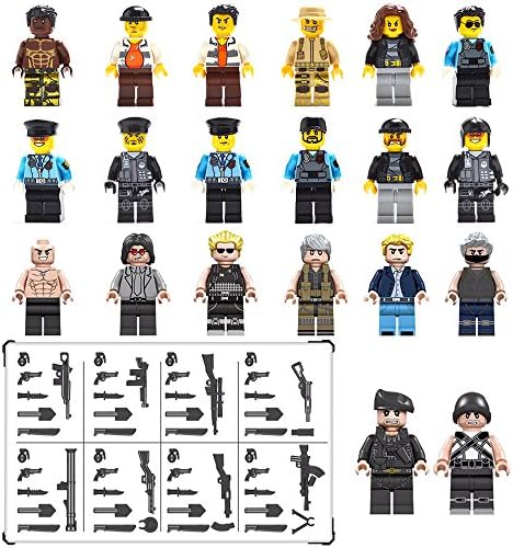 Minifigures set-20 Army Shadow Task Force with Military Weapons Accessories Policeman Soldier Minifigures Toys Building Blocks 100%Compatible