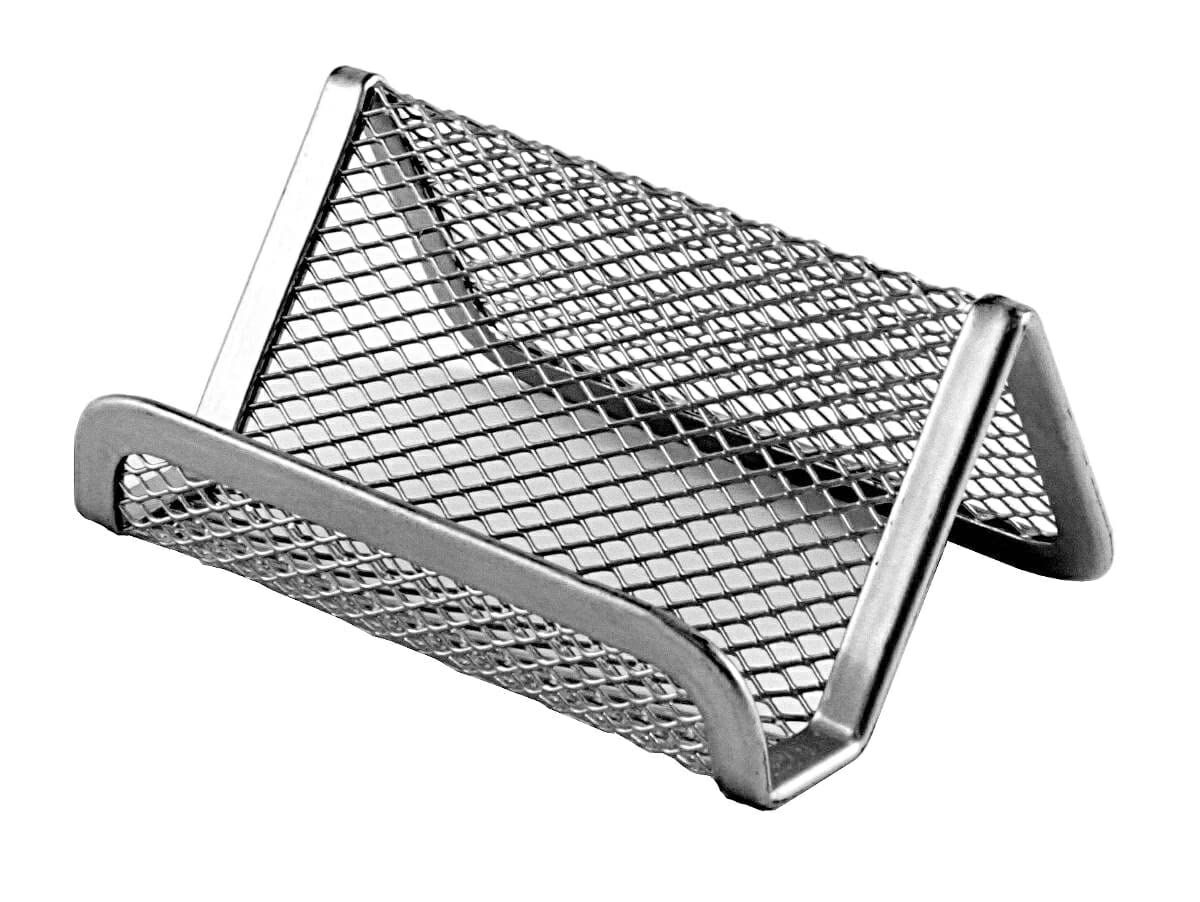 Osco Wiremesh Business Card Holder Desk Stand, Metal Mesh Business Cards Organiser for Office & Reception, Compact Mesh Card Display Holder, Silver (4.5x9.5x7.5 cm)