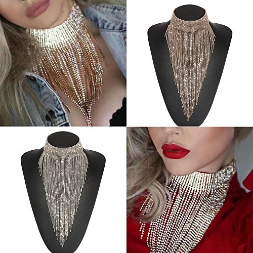 Holylove 2 Colors Tassel Collar Statement Necklace for Women Novelty Fashion Jewelry 1 Set with Gift Box (Gold-23)