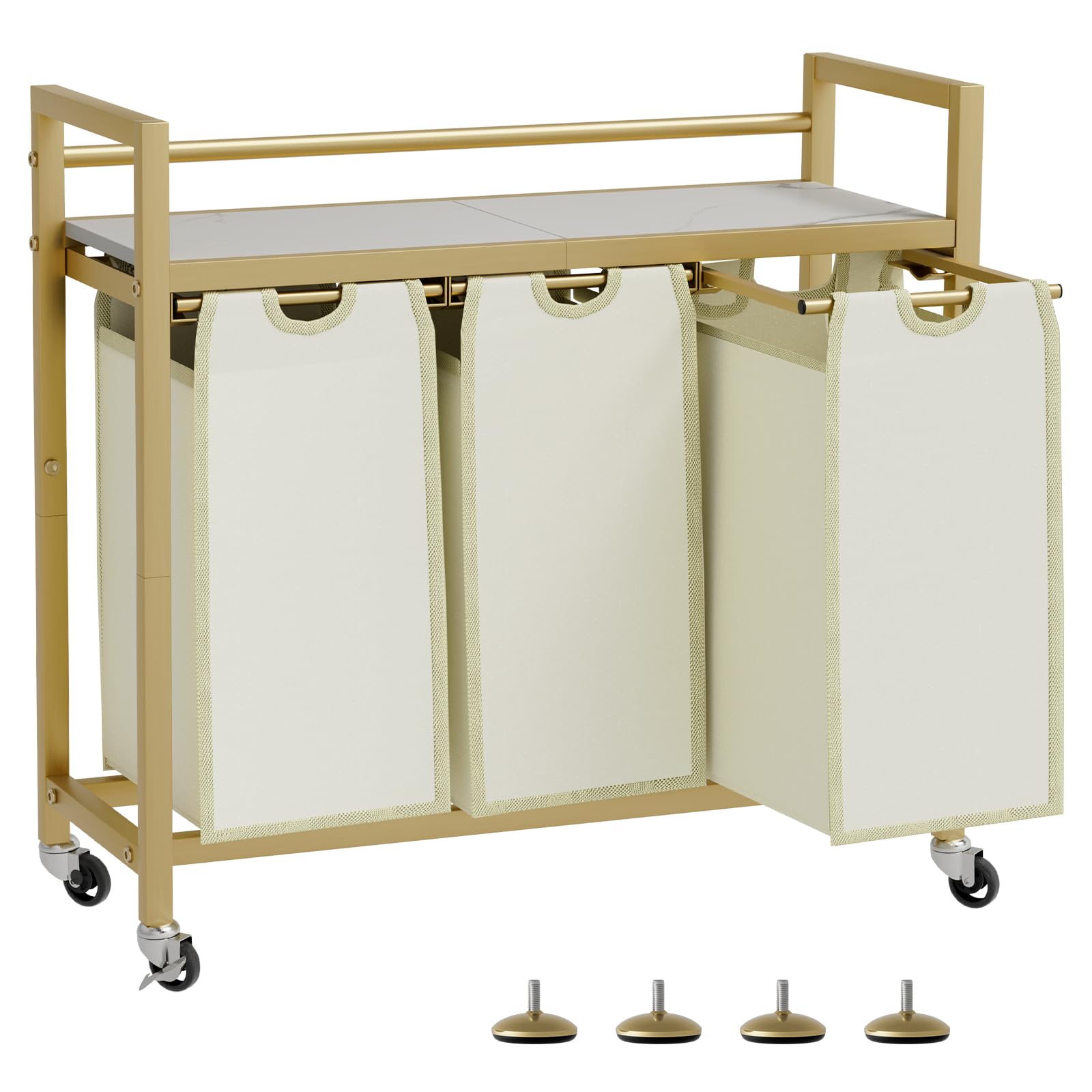 Photo 1 of SwaaVee Laundry Hamper, Laundry Basket, Laundry Sorter with 3 Removable Bags, Clothes Basket with 3 Compartments, Wheels, Shelf for Laundry Room Bathroom Bedroom (3 Bags-Golden)