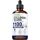 Colloidal Silver Liquid 1100 ppm, High Potency Mineral Supplement, 4oz | Supports immune health and daily mineral supplementation; amber glass bottle with dropper protects potency.
