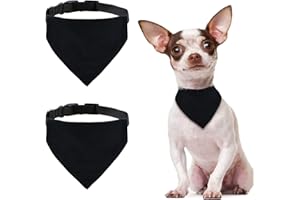 HACRAHO Sublimation Dog Bandanas, 2 Pieces Adjustable Sublimation Dog Bandana with Removable Collar Black Bandana Bibs for DIY for Small Medium Dogs, M