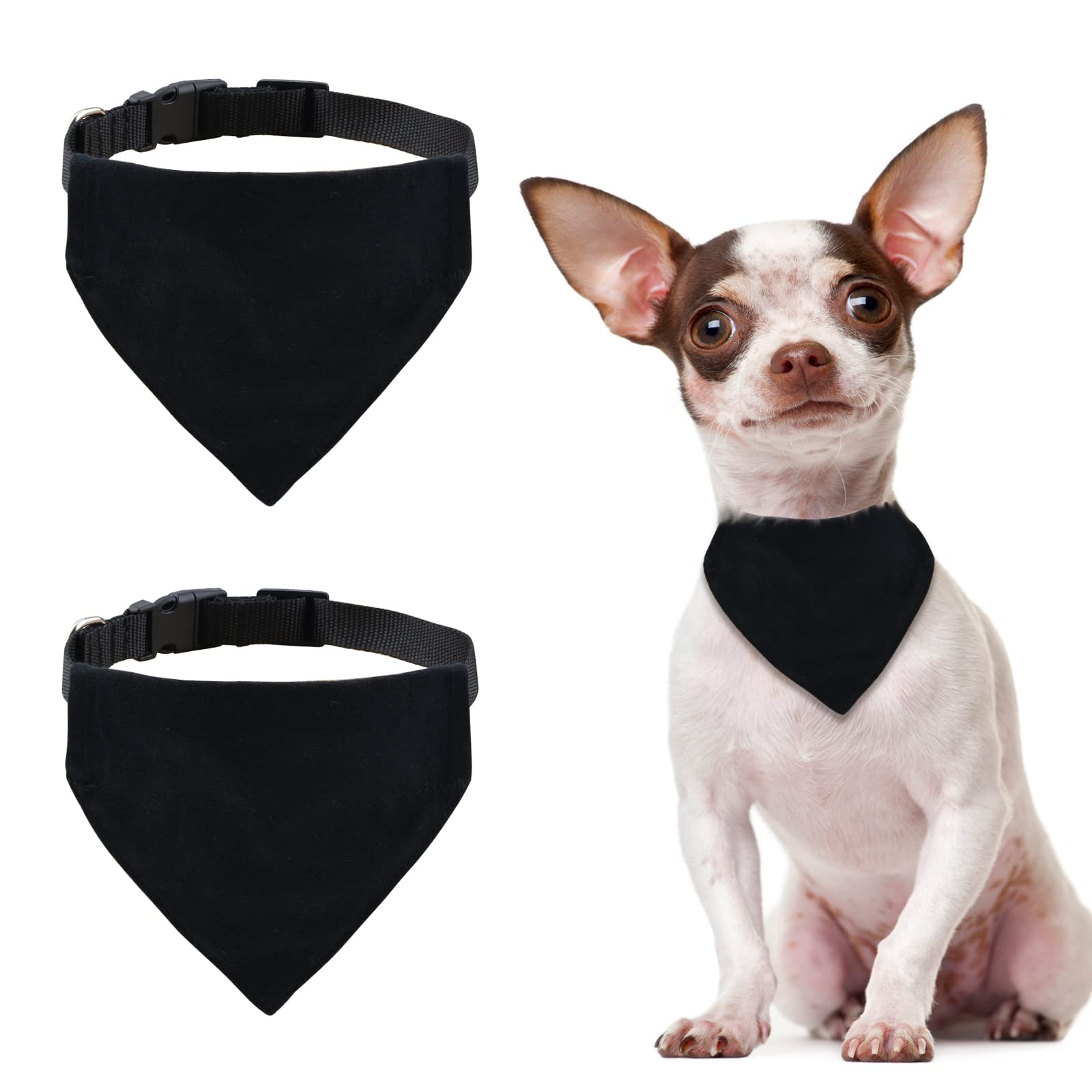 HACRAHO Sublimation Dog Bandanas, 2 Pieces Adjustable Sublimation Dog Bandana with Removable Collar Black Bandana Bibs for DIY for Small Medium Dogs, M