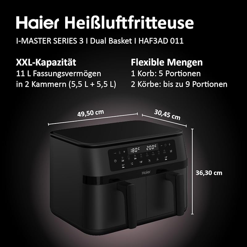 Heißluftfritteuse 2 Kammern I 11L Airfryer Doppelkammer I 9 Portionen