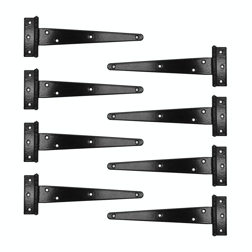 8 Pieces (8 inch) NUZAMAS T-Strap Heavy Duty Shed Hinges, Wood Gate Strap Hinge, Door Barn Gates Hinges Black Wrought Hardware Iron Rustproof