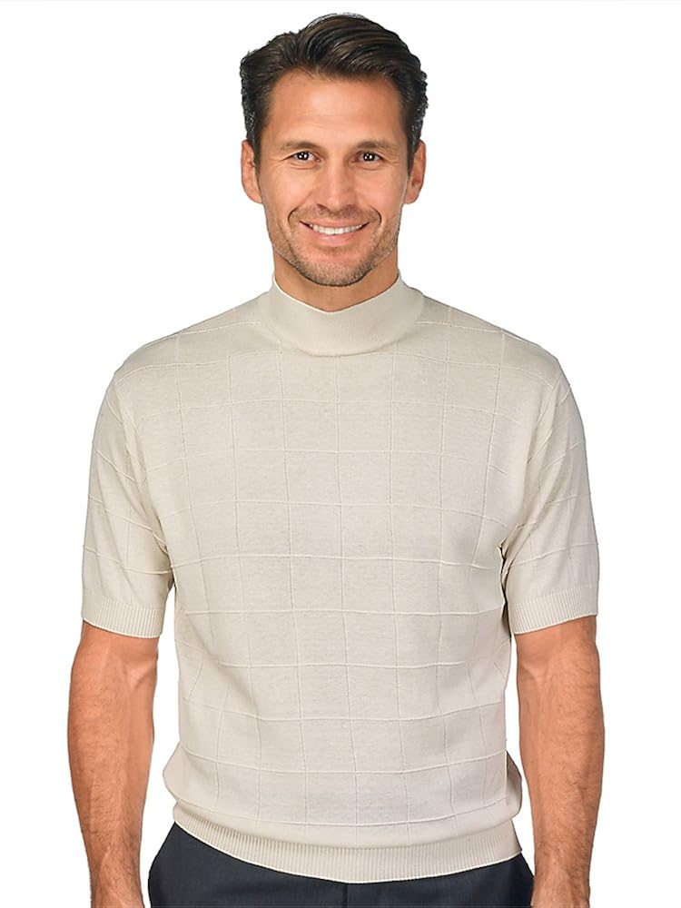 Pullovers Paul Fredrick Mens Silk Grid Short Sleeve Mock Neck Sweater Clothing Shoes Jewelry