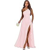Dvdci One Shoulder Bridesmaid Dresses Chiffon Slit Empire Long Formal Dresses for Women