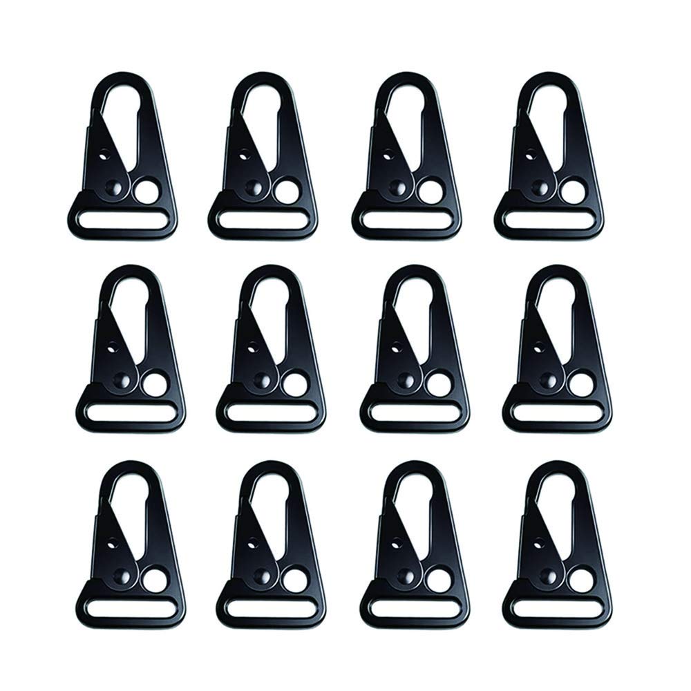 Webbing Carabiner, 12 Pieces Olecranon Hook, Tactical Hanging, Mini Carabiner, Mountaineering Clips Hooks, for Mountaineering, Camping, Hiking, Hunting, Shooting, Outdoor Activities (Black)