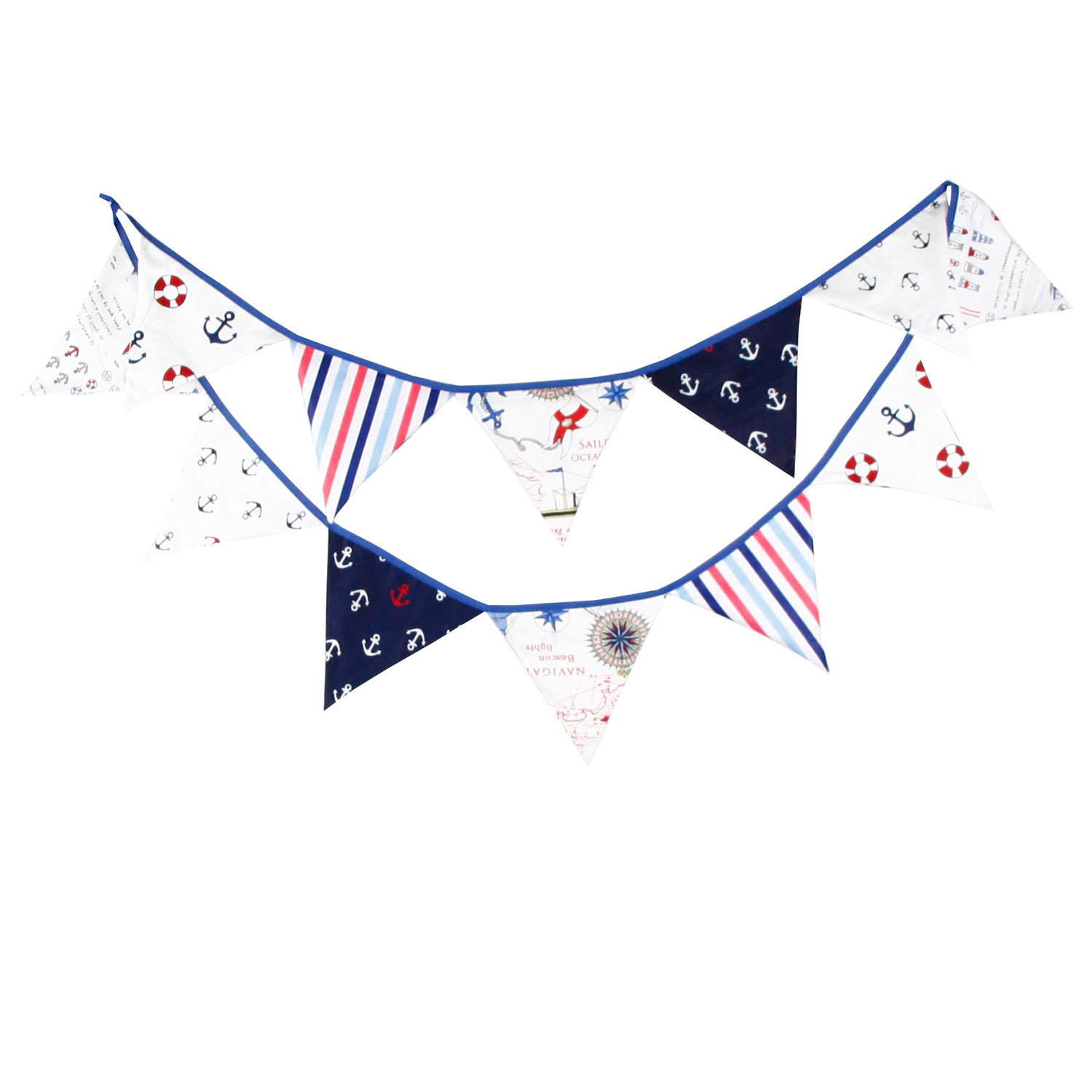 JZK 3.5m 11.5ft Blue party bunting triangle flag cloth banner string pennant flags for boy birthday baptism Christening Communion Navy sailing pirate theme bedroom hanging decoration