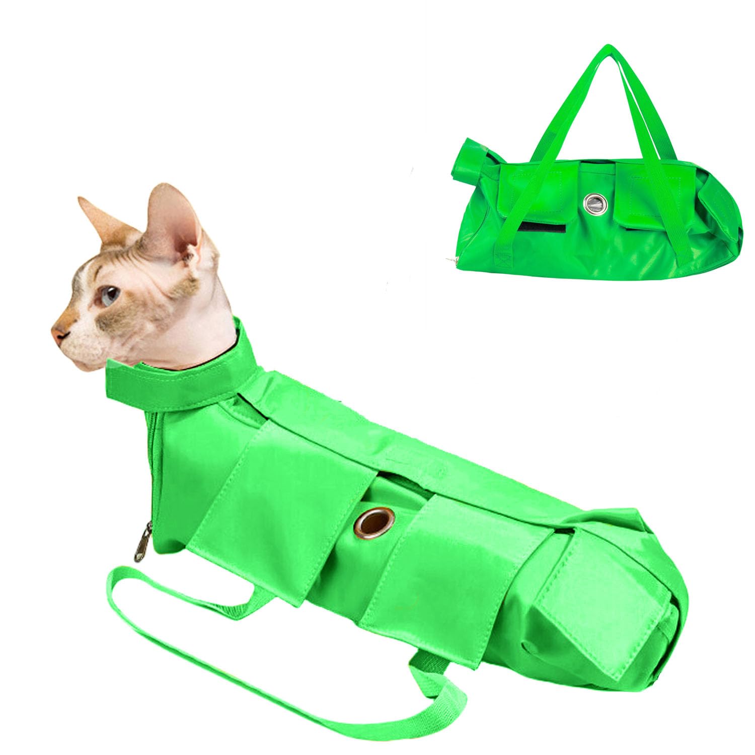 Blue Dream Island Foldable Pet Supply Cat Grooming Bag,Cat Restraint Bag Anti Scratch Bite Pet Fixed Bag for Claw Care,Nail Trimming,Administering Eye Drops, Ear Cleaner_S(Green)