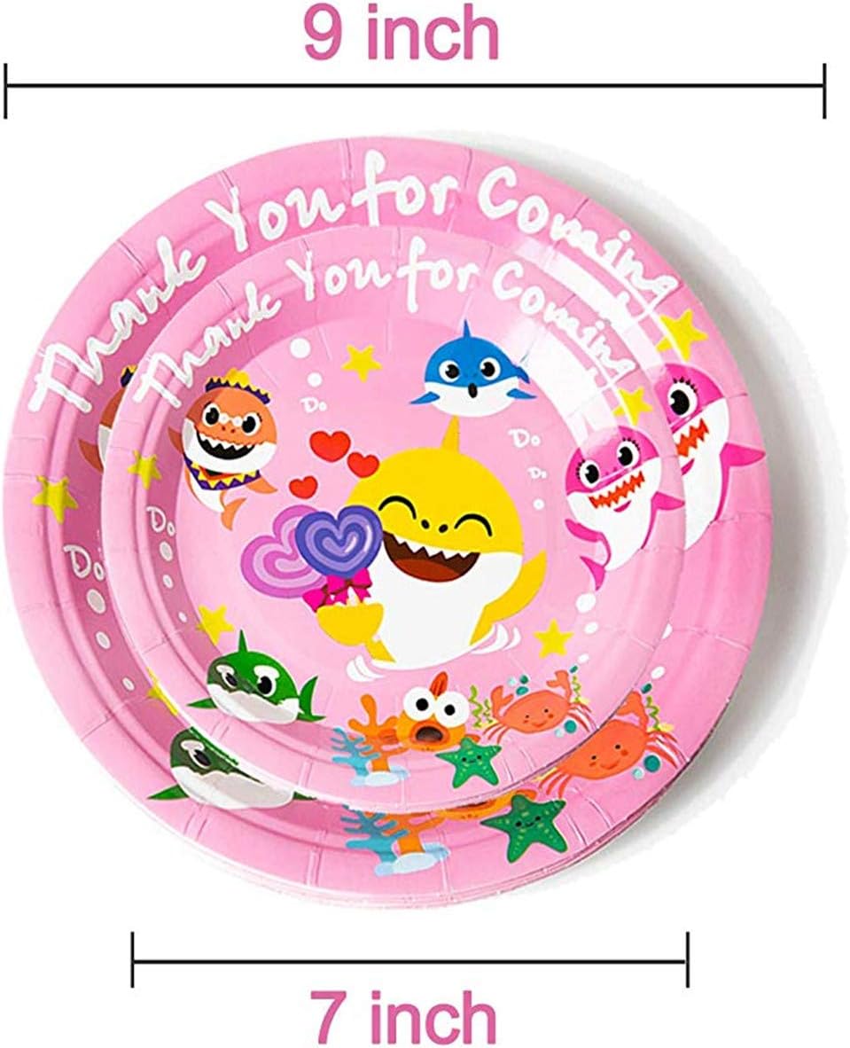 50 Pcs Baby Cute Shark Pink Theme Party Supplies Set Shark Party 20 Pcs 9 7
