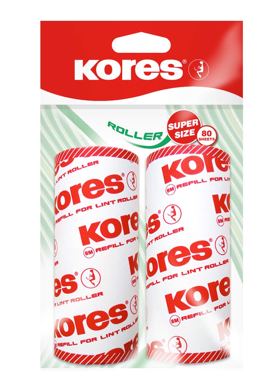 Kores - Lint Roller Refill - 80 Sheets - Lint Rollers for Pet Hair, Furnishing, Clothes, Carpets and More - Lint Remover, Home Gadgets, Cleaning Tools - Pack of 2