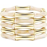 Gold Tube Bangle Bracelets for Women Stackable Bamboo Chunky Acrylic Beads Stretch Friendship Summer Beach Bracelet Jewelry
