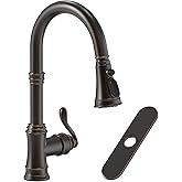 Homevacious Oil Rubbed Bronze Kitchen Faucet with Pull Down Sprayer 3 Spray Modes Vintage Single Handle Antique Brass Sink Faucet 1 or 3 Hole with Deck Plate Supply Lines for Farmhouse Camper Rv Bar