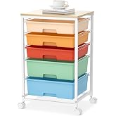 SYKIARIOL Utility Cart with Drawers,5 Drawers Storage Cart,Macaron | 5-Tiers Storage Cart with Drawers with Lockable Wheels for Craft Organizers and Storage,Home Office,Classroom,Dorm,Playroom