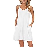 MISFAY Women's Summer Spaghetti Strap Casual Swing Tank Beach Cover Up Dress with Pockets